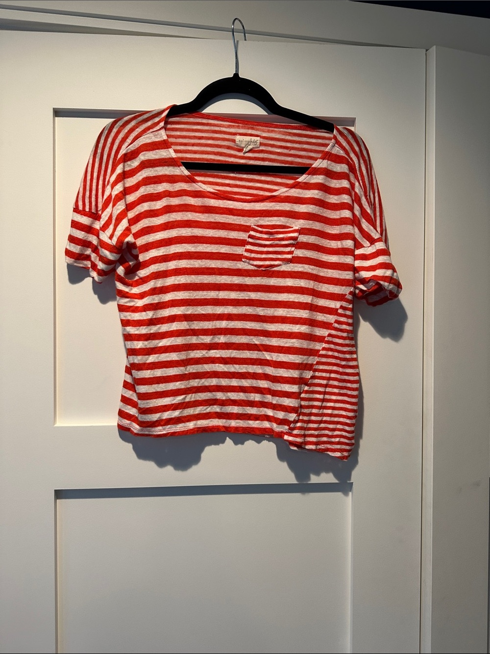 Striped Red & White Cropped Pocket Tee